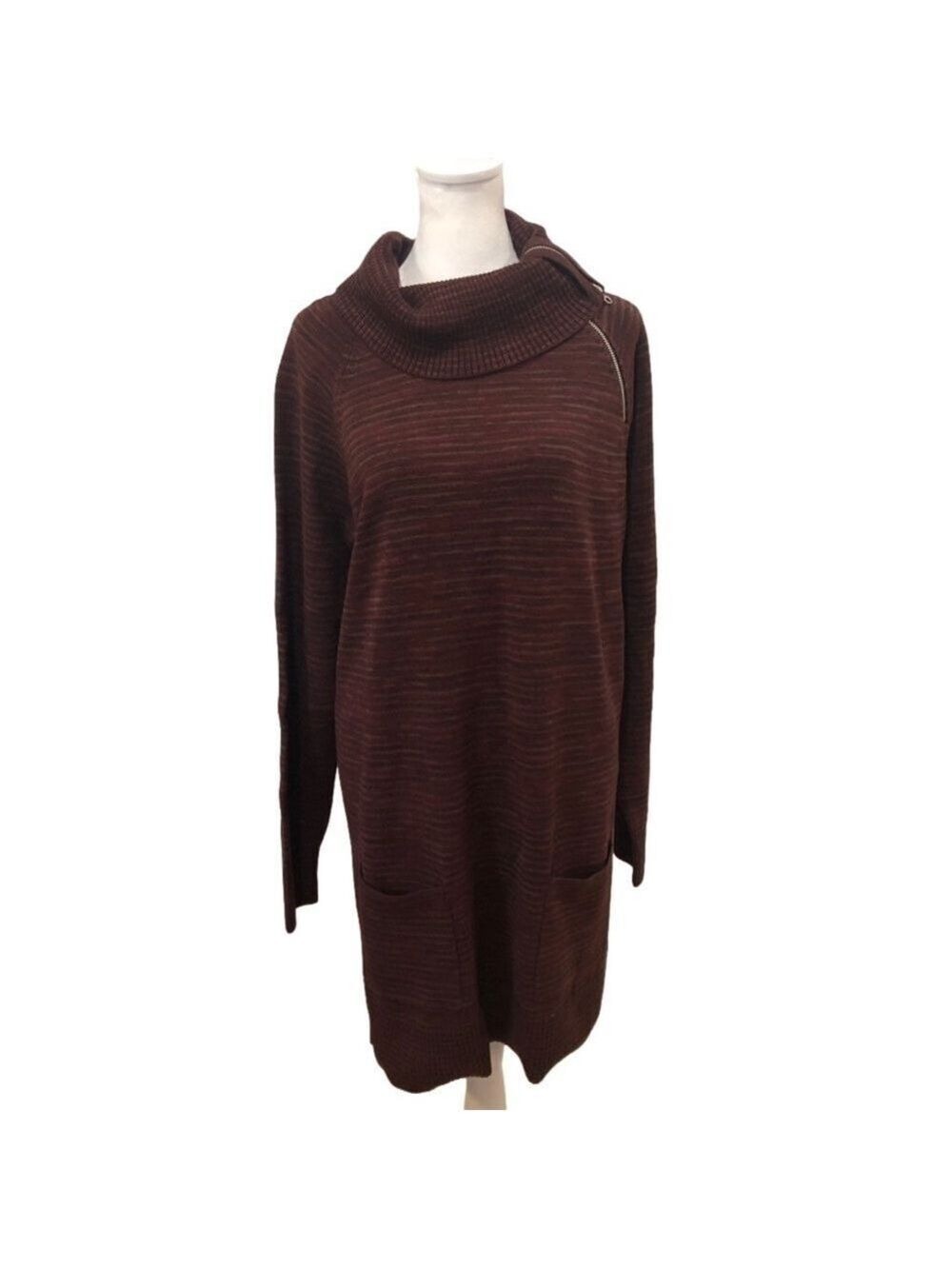 Eight eight eight size L sweater dress with zipper cowl neck, patch pockets